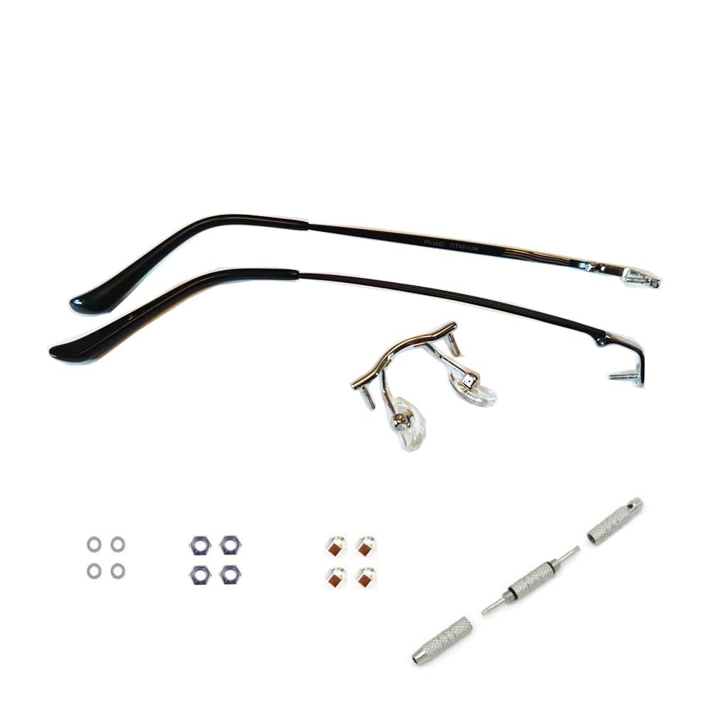 1 Pair Metal Frame Arms Rimless Titanium Alloy Glasses Legs and Nose Bridge Eyeglass Eyewear Replacement Temple (Single Hole)