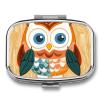 Animal Cartoon Owls Cute Pill Box 2 Compartment Waterproof Pill Case with Mirror Portable for Purse Pocket Daily Medicine Vitamin Organizer Travel Med Container Holder for Fish Oil Supplements view 1