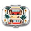 Summer Bus Palm Tree Pill Box 2 Compartment Waterproof Pill Case with Mirror Portable for Purse Pocket Daily Medicine Vitamin Organizer Travel Med Container Holder for Fish Oil Supplements view 1