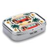 Summer Bus Palm Tree Pill Box 2 Compartment Waterproof Pill Case with Mirror Portable for Purse Pocket Daily Medicine Vitamin Organizer Travel Med Container Holder for Fish Oil Supplements view 3