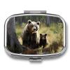 Mother Brown Bears Protect Cubs Pill Box 2 Compartment Waterproof Pill Case with Mirror Portable for Purse Pocket Daily Medicine Vitamin Organizer Travel Med Container Holder for Fish Oil Supplements view 1
