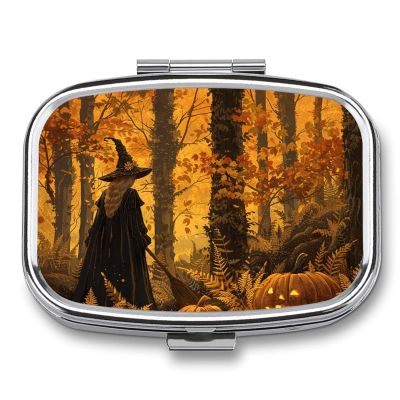 Pumpkins and Ferns Pill Box 2 Compartment Waterproof Pill Case with Mirror Portable for Purse Pocket Daily Medicine Vitamin Organizer Travel Med Container Holder for Fish Oil Supplements