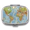 World Map Pill Box 2 Compartment Waterproof Pill Case with Mirror Portable for Purse Pocket Daily Medicine Vitamin Organizer Travel Med Container Holder for Fish Oil Supplements view 1