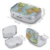 World Map Pill Box 2 Compartment Waterproof Pill Case with Mirror Portable for Purse Pocket Daily Medicine Vitamin Organizer Travel Med Container Holder for Fish Oil Supplements view 2
