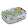 World Map Pill Box 2 Compartment Waterproof Pill Case with Mirror Portable for Purse Pocket Daily Medicine Vitamin Organizer Travel Med Container Holder for Fish Oil Supplements view 3
