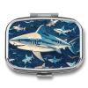 Sharks Nautical Pill Box 2 Compartment Waterproof Pill Case with Mirror Portable for Purse Pocket Daily Medicine Vitamin Organizer Travel Med Container Holder for Fish Oil Supplements view 1