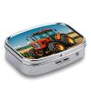 Company Farm Tractors Pill Box 2 Compartment Waterproof Pill Case with Mirror Portable for Purse Pocket Daily Medicine Vitamin Organizer Travel Med Container Holder for Fish Oil Supplements view 3