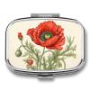 Poppy Painting Pill Box 2 Compartment Waterproof Pill Case with Mirror Portable for Purse Pocket Daily Medicine Vitamin Organizer Travel Med Container Holder for Fish Oil Supplements view 1