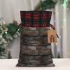 Christmas Drawstring Burlap Gift Bags for Holiday Bag, Rustic Aged Wood Tile Print Treats Candy Wrap Party Pouches view 4