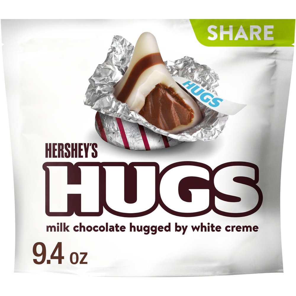 HERSHEY'S HUGS Milk Chocolate and White Creme Candy Share Pack, 9.4 oz