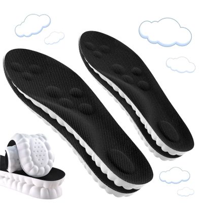 2 Pair Memory Foam 4D Cloud-Like Comfort Insoles for Men Women -Soft Cushioning Trimmable Insole with Arch Support for Foot Pain Relief and Comfort Massage Fatigue Reduction Black 25.5CM