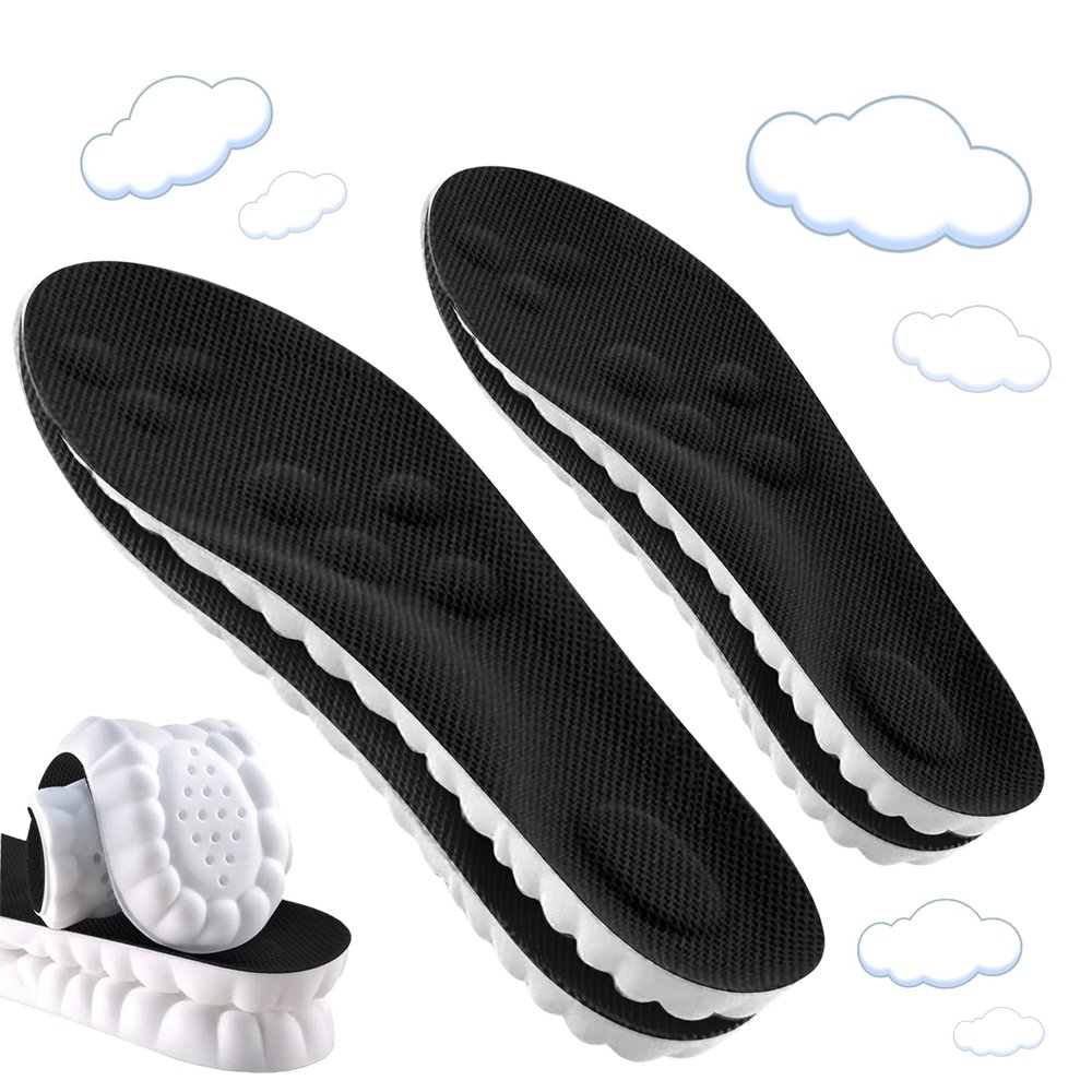 2 Pair Memory Foam 4D Cloud-Like Comfort Insoles for Men Women -Soft Cushioning Trimmable Insole with Arch Support for Foot Pain Relief and Comfort Massage Fatigue Reduction Black 25.5CM