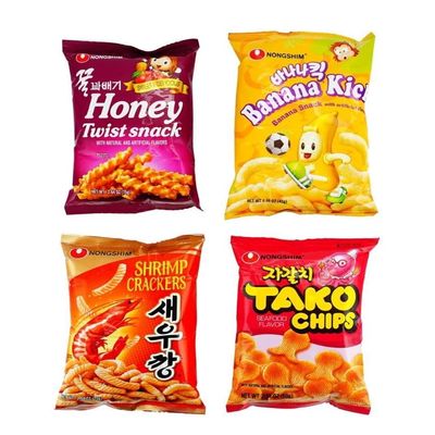 4 Packs Top Snack Selection Pack,Shrimp Crackers + Banana Crisps + Honey Twist + Tako Chips 9 oz