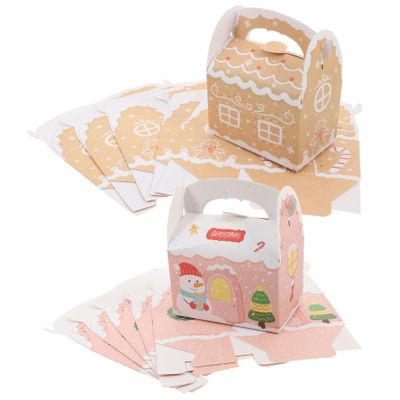 BCOATH 12pcs Christmas Candy Boxes Small House Treat Boxes with Handles Festive Paper Packaging for Cookies Chocolates and Party Favors Portable Wrapping for Holiday Celebrations Pink
