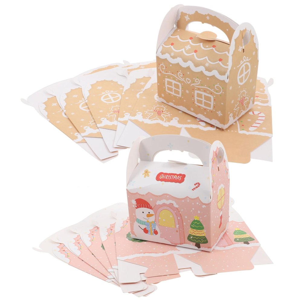 BCOATH 12pcs Christmas Candy Boxes Small House Treat Boxes with Handles Festive Paper Packaging for Cookies Chocolates and Party Favors Portable Wrapping for Holiday Celebrations Pink