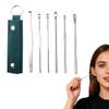 6 Pcs Stainless Steel Ear Pick Earwax Removal Kit, Spiral and Spring Ear Cleaner Tool Set, Innovative Spring Earwax Cleaner Tool Set with Portable Storage Box for Men and Women (Dark Green) view 1