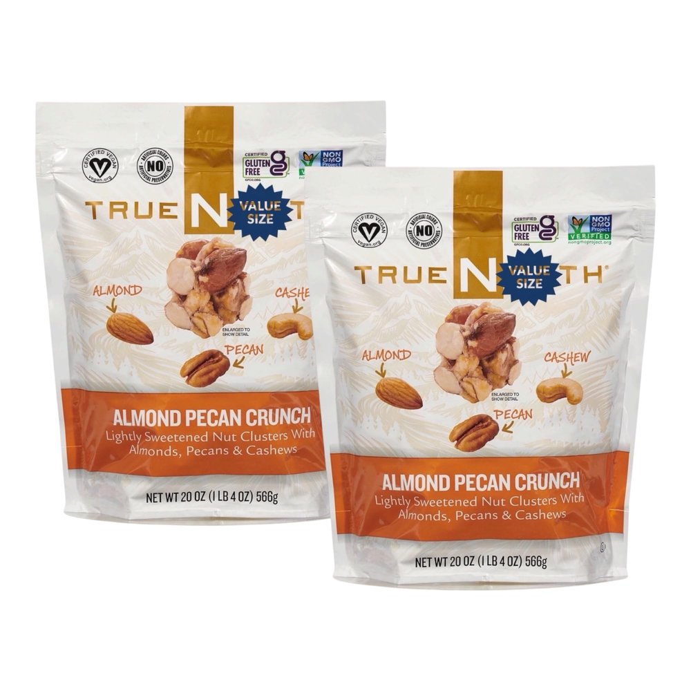 Almond Pecan Crunch Snack Mix, 20 oz (Pack of 2) Roasted Nuts Blend, Sweet & Crunchy Clusters, High Protein Snack, Gluten Free, Resealable Bags, Healthy On-The-Go Snack