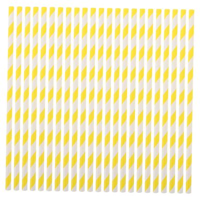 CONGARTENO 100pcs Yellow Striped Decorative Paper Straws Drinking Straws for Birthday Party Barbecue Bridal Shower Juice Cocktails Environmental Friendly