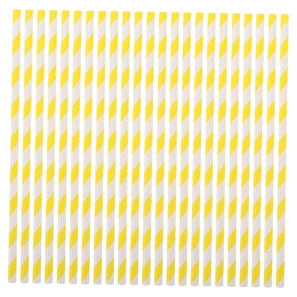 CONGARTENO 100pcs Yellow Striped Decorative Paper Straws Drinking Straws for Birthday Party Barbecue Bridal Shower Juice Cocktails Environmental Friendly