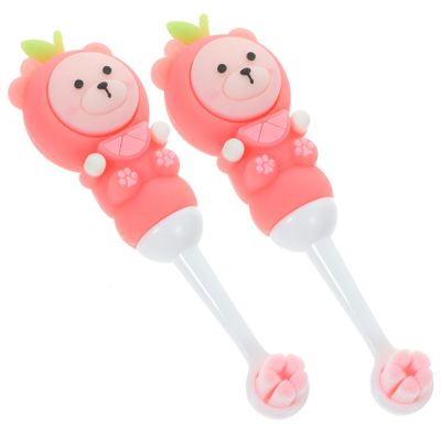 HOLIDYOYO 2pcs Toothbrush Soft Bristle Cute Bear Design Comfortable Grip Toothbrushes for Ages Pink Round Head Manual Teeth Brush