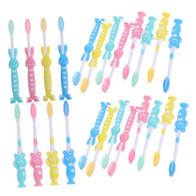 Beatifufu 32pcs Toothbrush with Gentle Thin Bristles Colorful Cartoon Animal Designs Suction Cup Base for Boys and Travel-Friendly S Tooth Brush Kit for Gentle Gum Care and Easy Storage