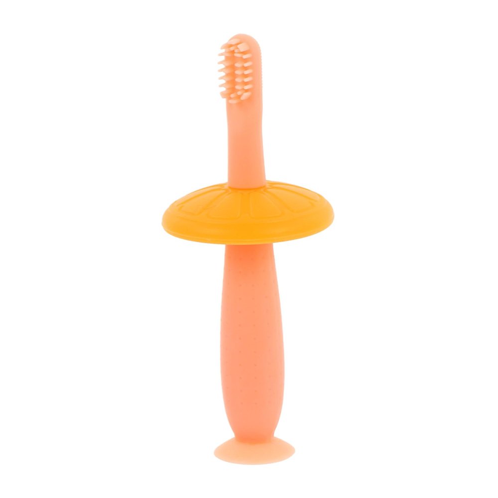 LALADEFIEE Silicone Toothbrush with Soft Bristles and Suction Cup Safe Oral Cavity Cleaner for Teething and Odor Removal Gentle Mouth Care in Cherry