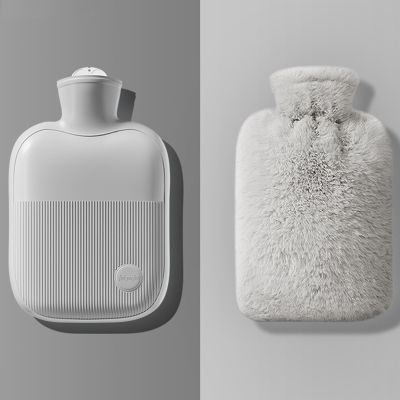 Hot Water Bottle, fillable with Water, Plush Hand Warmer, Premium Heat Pack for Pain Relief, Menstrual Cramps, Cosy Evenings, Mattress Warming and Foot Warmth.(Grey,2000ml)