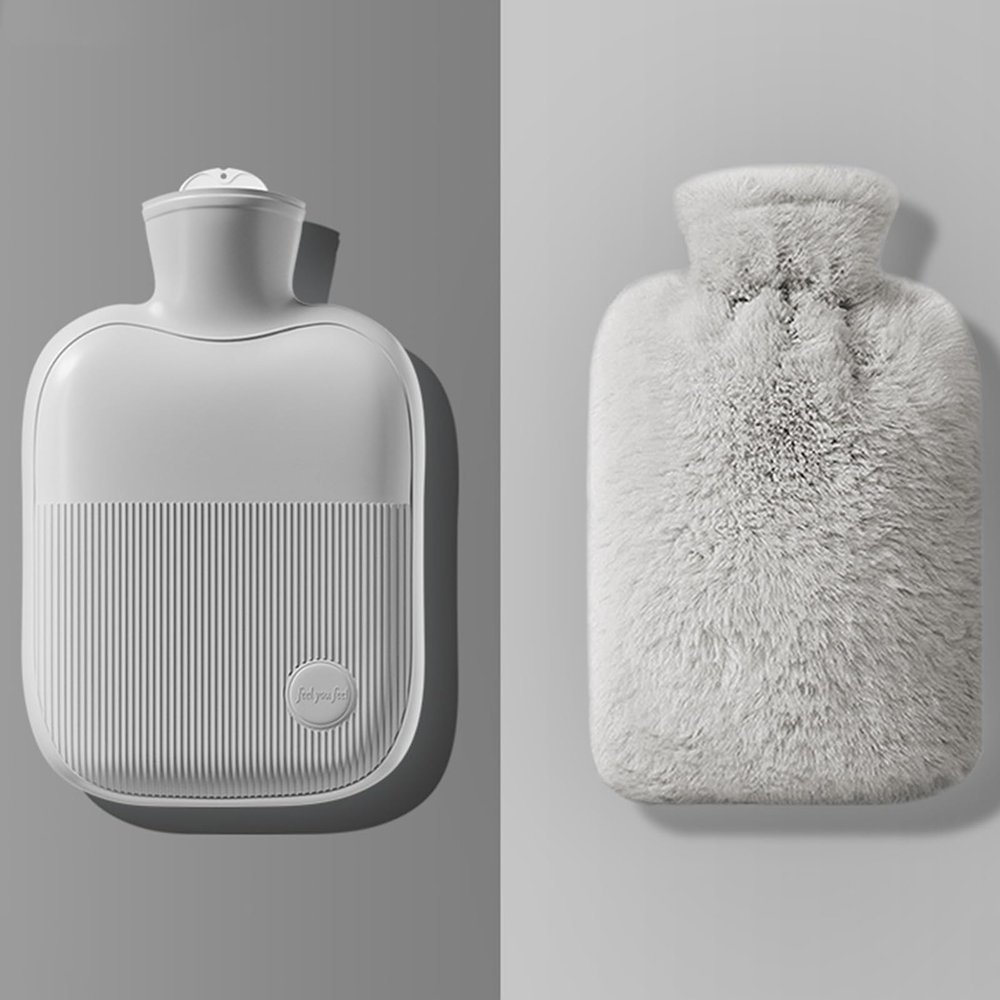 Hot Water Bottle, fillable with Water, Plush Hand Warmer, Premium Heat Pack for Pain Relief, Menstrual Cramps, Cosy Evenings, Mattress Warming and Foot Warmth.(Grey,2000ml)