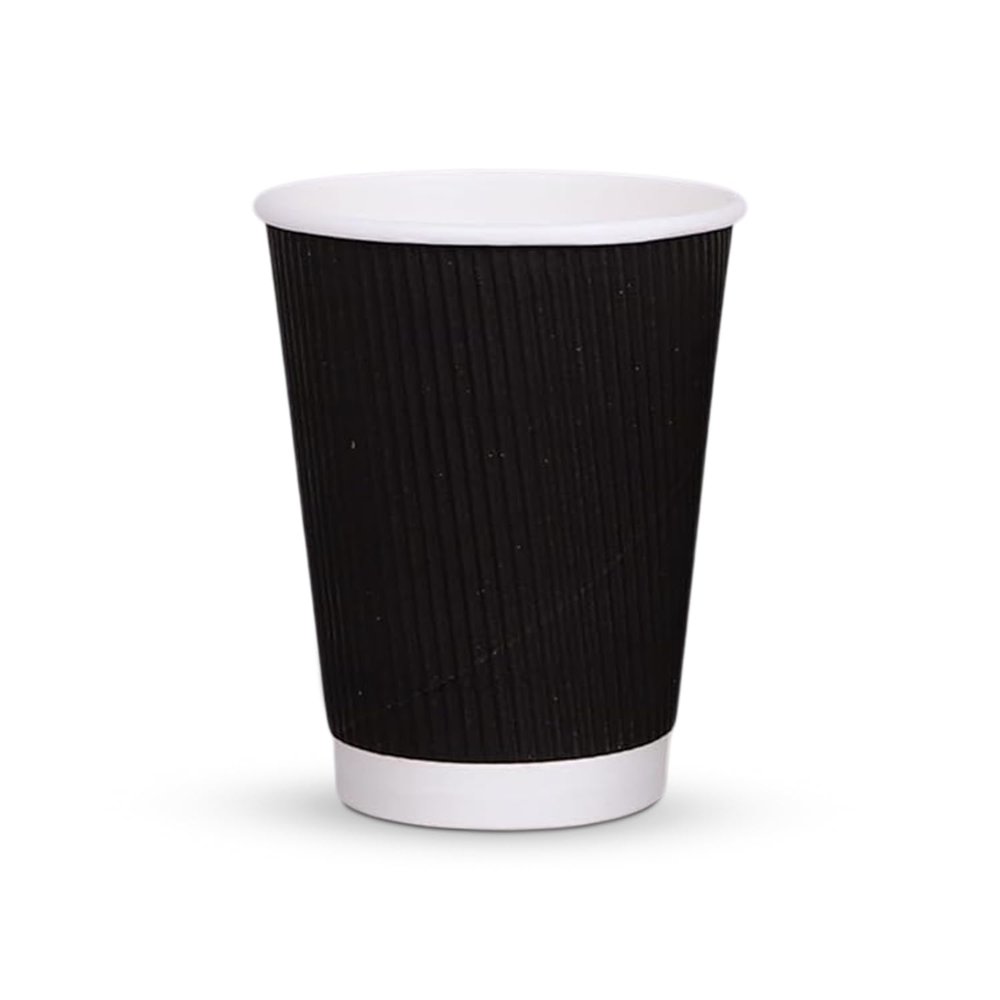 Earth Cleanse 6 OZ Ripple Wall Cups Black Pack of 500 | Eco-Friendly Disposable Hot & Cold Beverage Cups | Biodegradable, Sturdy, Leak-Resistant Paper Cups for Coffee, Tea, Juice, Parties, Cafes