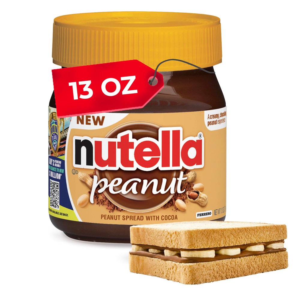 Nutella Peanut Spread With Cocoa, Smooth and Creamy, for Afternoon Snacking, Family Gifts, Unique Snacks, 13 oz