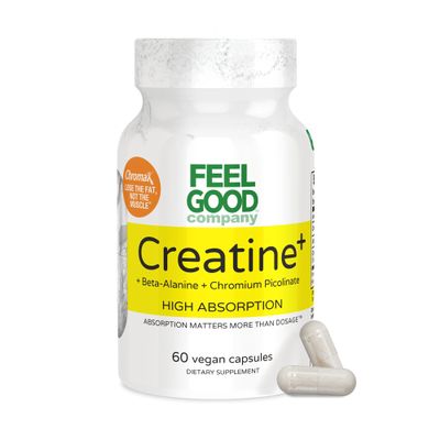 Feelgood Company Creatine +, High Absorption Vegan Capsules, 60 Count, Non-GMO, Gluten Free, Soy Free