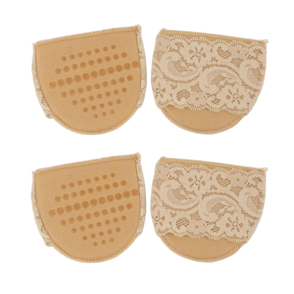 ORFOFE 2 Pair Ultra-Soft Lace Forefoot Cushions for High Heels Khaki Invisible Half Insoles Elastic Anti-Slip Pads to Ball of Foot and Protect Toes
