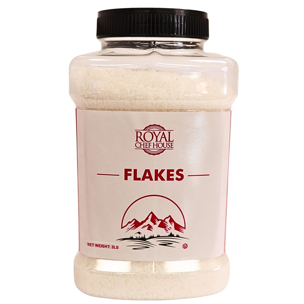 RoyalHouse Himalayan Salt Flakes, 3 Lbs In Jar, 100% Natural and Unrefined, Ideal for Culinary Use, Cooking, Seasoning, and Garnishing, Kosher Certified, Rich in Essential Minerals in Reusable Container