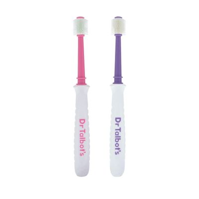 Dr. Talbot's Toddler 360 Toothbrush for Kids - Soft Bristles Gently Cleans Teeth & Massages Gums - Easy-Grip Handle for Kids - Encourages Good Oral Hygiene - (2 Pack) Purple/Pink