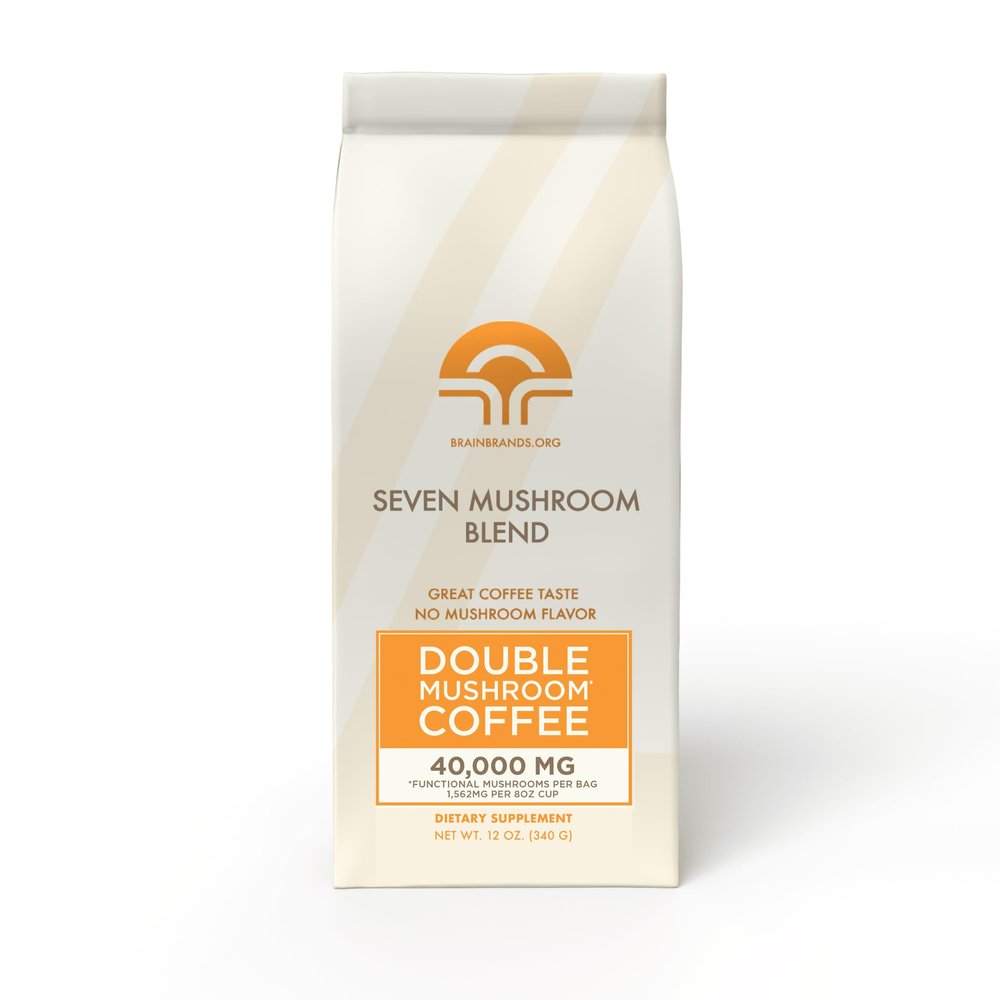 Brain Brands Double Mushroom Coffee 40,000mg Mushroom Blend with Lions Mane, Reishi, Chaga, Cordyceps, Maitake, Shiitake & Turkey Tail Ground Coffee 340g Focus, Energy & Wellness Support