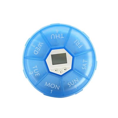 COOLHIYA Electronic Alarm Clock Pill Box with Compartments Weekly Medication Reminder for Patients Portable Blue Medicine Organizer with Lids and Daily Alarms to Ensure Timely Dose