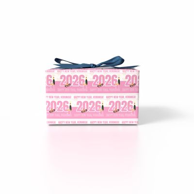 Happy New Year 2026 Personalized Wrapping Paper | Custom Name Gift Wrap Roll | Elegant Holiday Celebration Wrapping Paper | Perfect for New Year Gifts (Pink, 24"x108"(9ft))