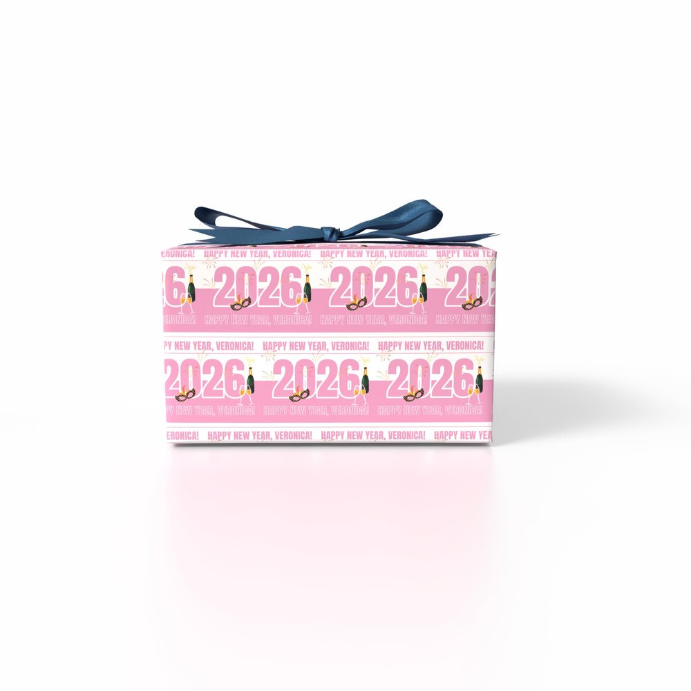 Happy New Year 2026 Personalized Wrapping Paper | Custom Name Gift Wrap Roll | Elegant Holiday Celebration Wrapping Paper | Perfect for New Year Gifts (Pink, 24"x108"(9ft))