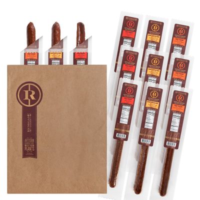 Renegade Foods Vegan Salami Sticks Variety | 9 Pack | Approx. 7 Inch Sticks | High Protein, Low Sugar, Seitan, Non-GMO | USA Made | 110 Calories & 13-14g of Protein Per Stick