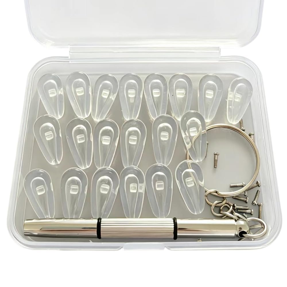 10 Pairs Eyeglass Nose Pads, Non Slip Silicone Air Screw-in Glasses Nose Pad Replacement Repair Kit with Screws & Screwdriver Nose Pads for Glasses