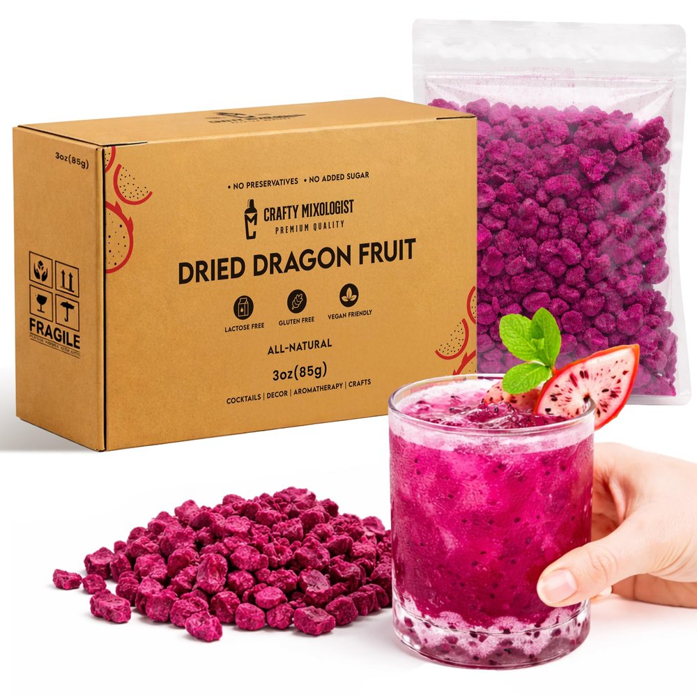 Freeze Dried Dragon Fruit Cubes, 3 oz/85gmPink Dragonfruit for Drinks & Smoothies, Crunchy Dried Dragon Fruit Snack, Dehydrated DragonFruit For Baking and Breakfast Cereal - Ideal for Infusing Drinks
