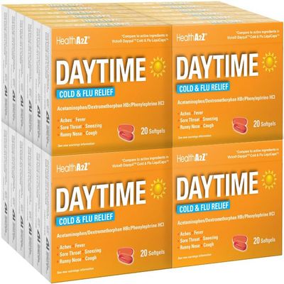 HealthA2Z Daytime | Cold & Flu Relief | Powerful Multi-Symptom Daytime | Daytime Cold & Flu Medicine | 20 Count (Pack of 24) | 480 Softgels in Total | Value Pack