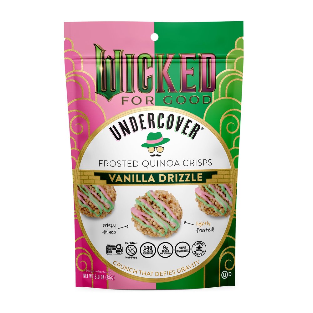 Undercover Snacks Wicked Frosted Vanilla Quinoa Crisps, 3 oz, Pack of 7 - Gluten Free Crisped Quinoa Snacks with Pink & Green Frosting - Crispy, School-Safe Treats for Kids and Adults, Made in USA