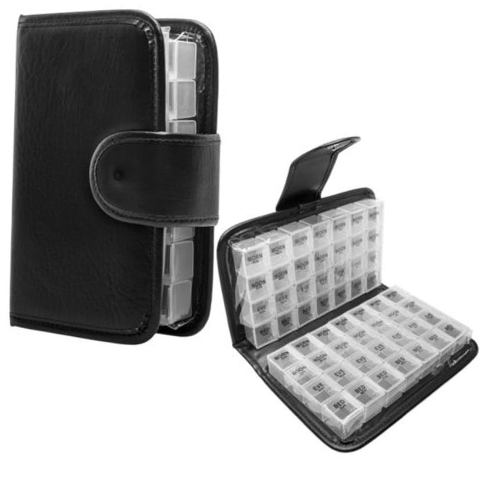 IWOWHERO Compartment Daily Organizer PU Tablet Case Weekly Pill Box Detachable Compartments Portable for Medications Vitamins Travel Use