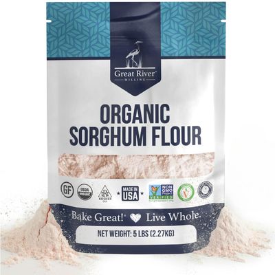 Great River Milling Organic Sorghum Flour | Gluten Free Whole Grain Flour | USDA Organic, Non-GMO, Kosher, Vegan Certified | Mild, Versatile Baking Ingredient for Breads, Cookies & Batters | 5 Lb