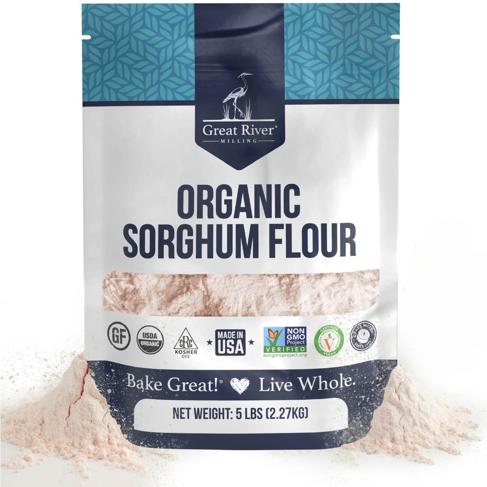 Great River Milling Organic Sorghum Flour | Gluten Free Whole Grain Flour | USDA Organic, Non-GMO, Kosher, Vegan Certified | Mild, Versatile Baking Ingredient for Breads, Cookies & Batters | 5 Lb