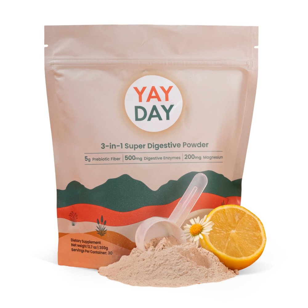 YayDay Nighttime Prebiotic Fiber Powder with Digestive Enzymes & Magnesium Glycinate for Sleep | Gut Health Supplement for Women & Men - Digestion Support, Bloating Relief - Citrus, 30 Scoops