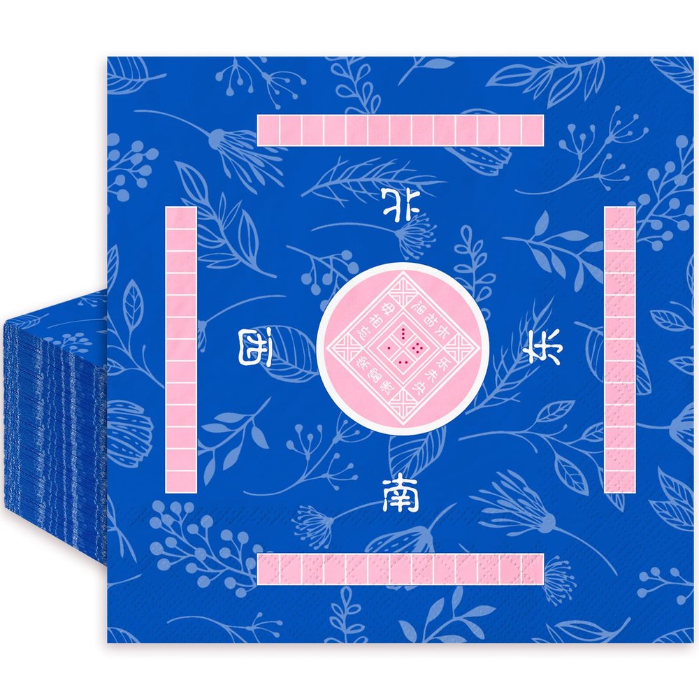 JarThenaAMCS 50 Pcs Mahjong Cocktail Napkin Disposable Paper Napkin Blue Pink Drink Beverage Napkins for Casual Gatherings Game Nights Home Party Table Supplies Decor