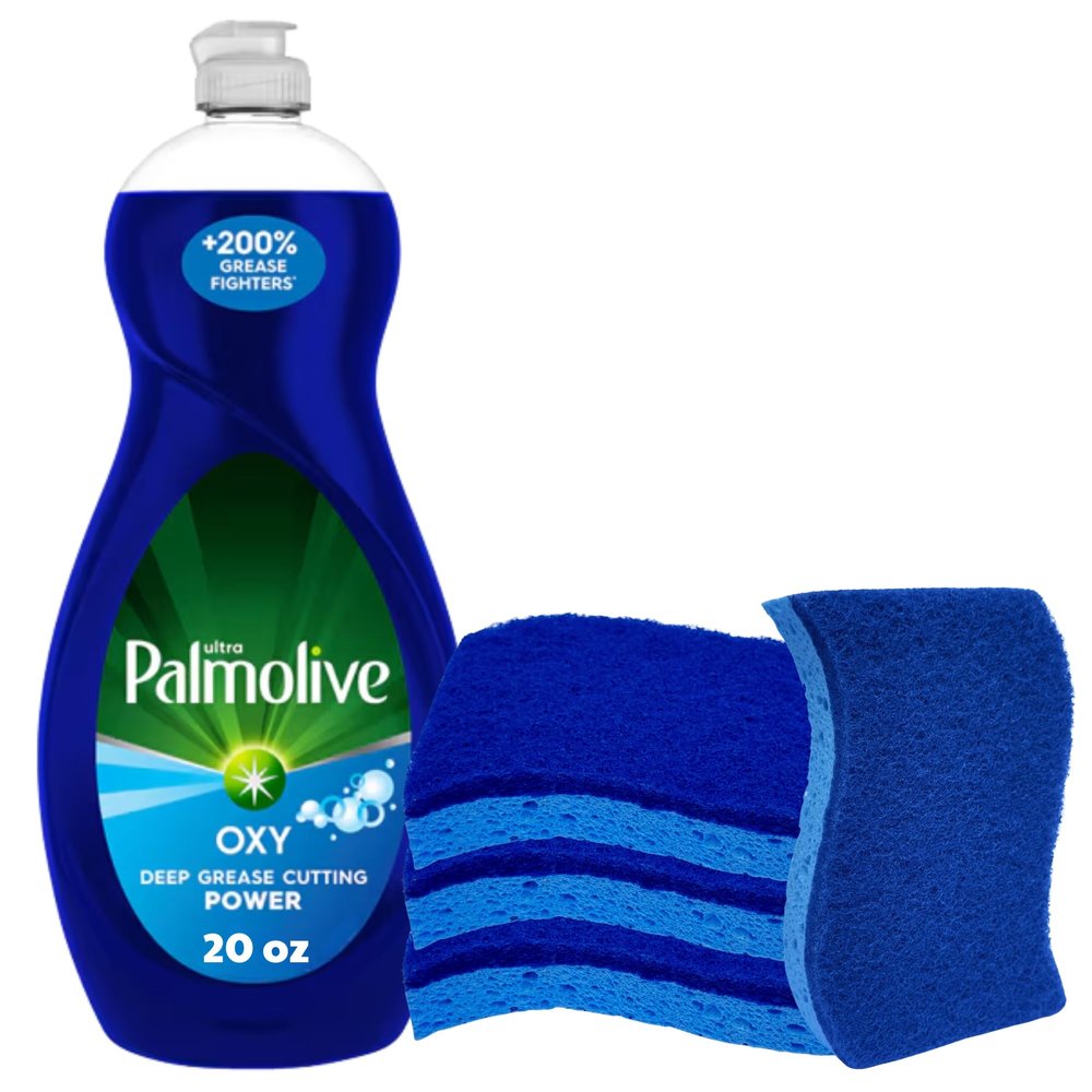 CCLEANAMA Bundle Palmolive Dish Soap Oxy Power Degreaser 20 fl oz + 4 Cellulose Non-Scratch Sponges. Kitchen Sponges & Dish Soap Liquid For cleaning Glasses, Pots, Pans, Stoves, Sink, Countertop.