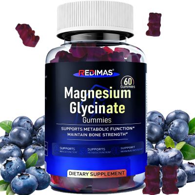 Redimas Magnesium Glycinate Gummies 400mg, Chewable Magnesium Supplement with Vitamin B6, Vitamin D3 and Vitamin E, Convenient Gummy Format for Daily Nutrient Intake, Easy to Take for Adults